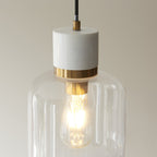 120661 Travi Pendant White Volakas Marble, Vintage Brass & Clear Glass