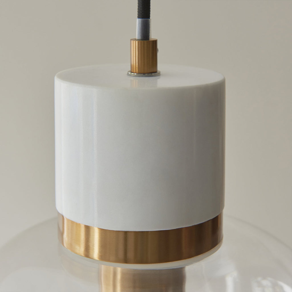 120661 Travi Pendant White Volakas Marble, Vintage Brass & Clear Glass
