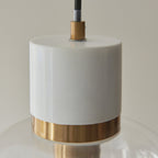 120661 Travi Pendant White Volakas Marble, Vintage Brass & Clear Glass