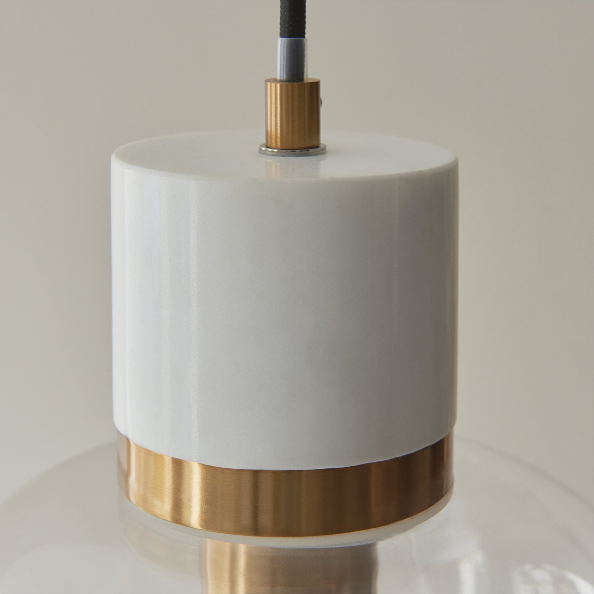 120661 Travi Pendant White Volakas Marble, Vintage Brass & Clear Glass