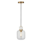 120661 Travi Pendant White Volakas Marble, Vintage Brass & Clear Glass
