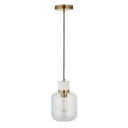 120661 Travi Pendant White Volakas Marble, Vintage Brass & Clear Glass