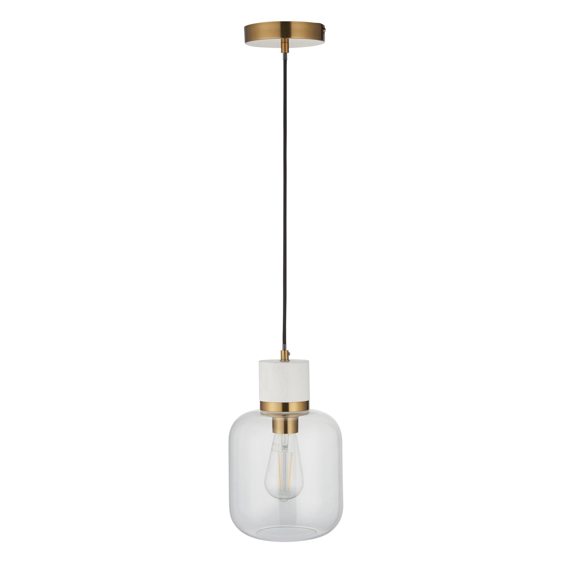 120661 Travi Pendant White Volakas Marble, Vintage Brass & Clear Glass