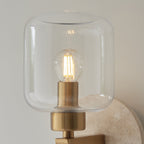 120662 Travi Wall Light Natural Travertine, Vintage Brass & Clear Glass