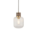 120665 Travi Ribbed Pendant Dark Brown Emperador Marble, Vintage Brass & Clear Ribbed Glass