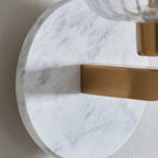 120666 Travi Ribbed Wall Light White Volakas Marble, Vintage Brass & Clear Ribbed Glass