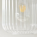 120667 Travi Ribbed Pendant White Volakas Marble, Vintage Brass & Clear Ribbed Glass