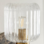 120669 Travi Ribbed Wall Light Dark Brown Emperador Marble, Vintage Brass & Clear Ribbed Glass