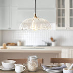 120750 Eltham & Carnation Pendant Clear Glass & Brushed Aged Brass With Black Braided Cable