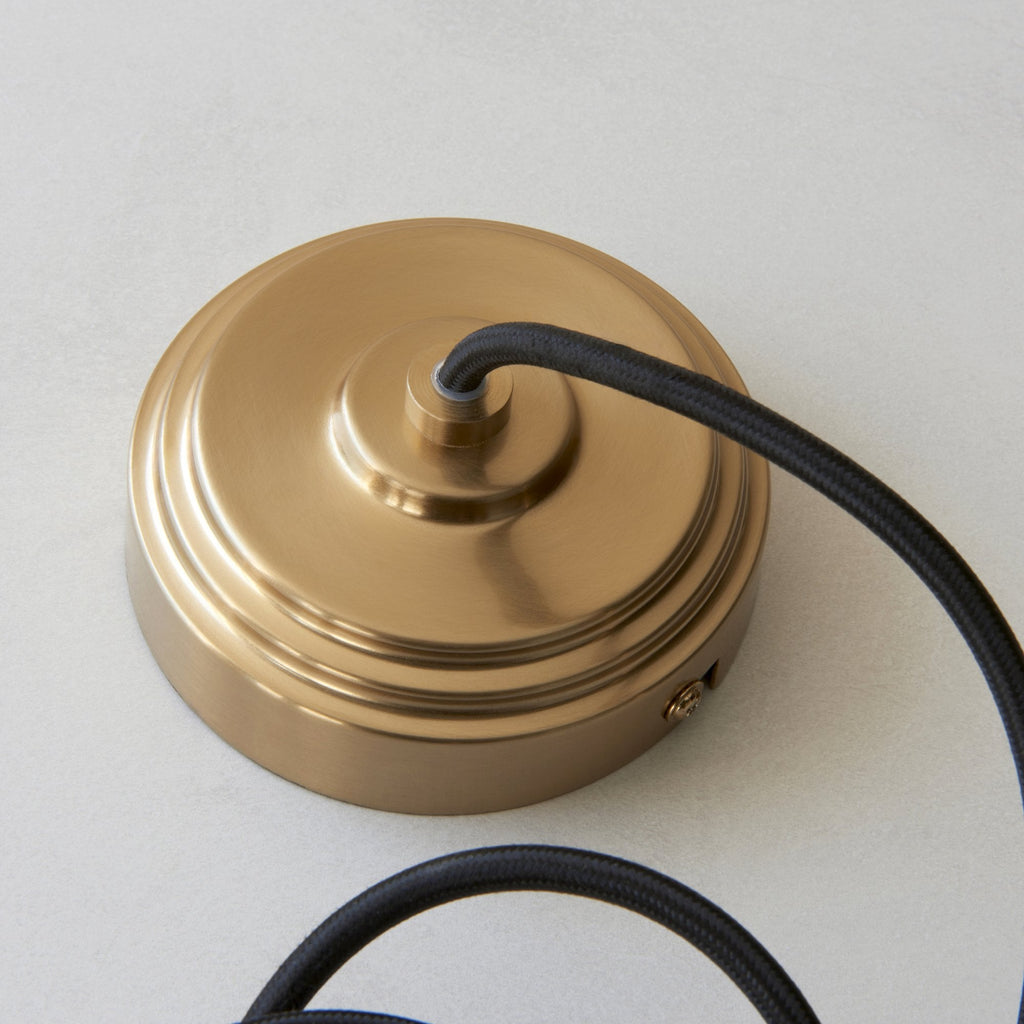 120750 Eltham & Carnation Pendant Clear Glass & Brushed Aged Brass With Black Braided Cable