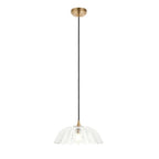 120750 Eltham & Carnation Pendant Clear Glass & Brushed Aged Brass With Black Braided Cable