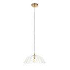 120750 Eltham & Carnation Pendant Clear Glass & Brushed Aged Brass With Black Braided Cable