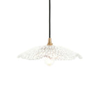 120751 Eltham & Orchid Pendant Clear Glass & Brushed Aged Brass With Black Braided Cable