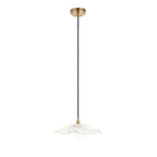 120751 Eltham & Orchid Pendant Clear Glass & Brushed Aged Brass With Black Braided Cable