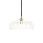120752 Eltham & Camellia Pendant Clear Glass, Brushed Aged Brass Plate & Black Braided Flex