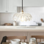 120752 Eltham & Camellia Pendant Clear Glass, Brushed Aged Brass Plate & Black Braided Flex