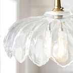 120752 Eltham & Camellia Pendant Clear Glass, Brushed Aged Brass Plate & Black Braided Flex