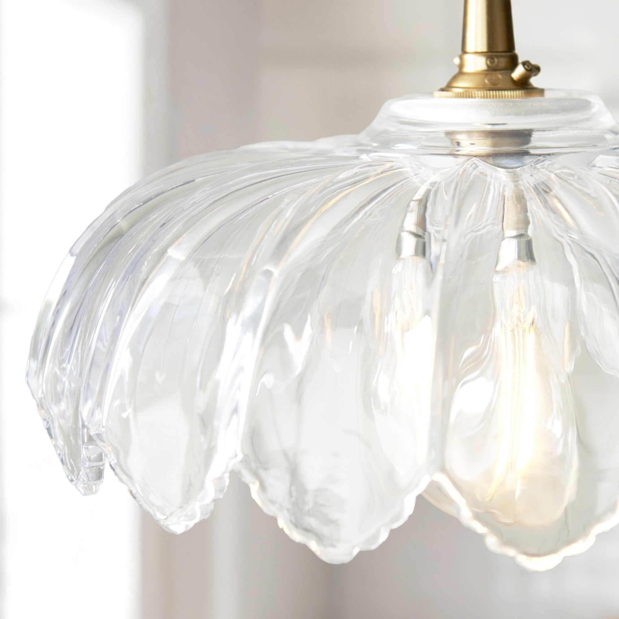 120752 Eltham & Camellia Pendant Clear Glass, Brushed Aged Brass Plate & Black Braided Flex