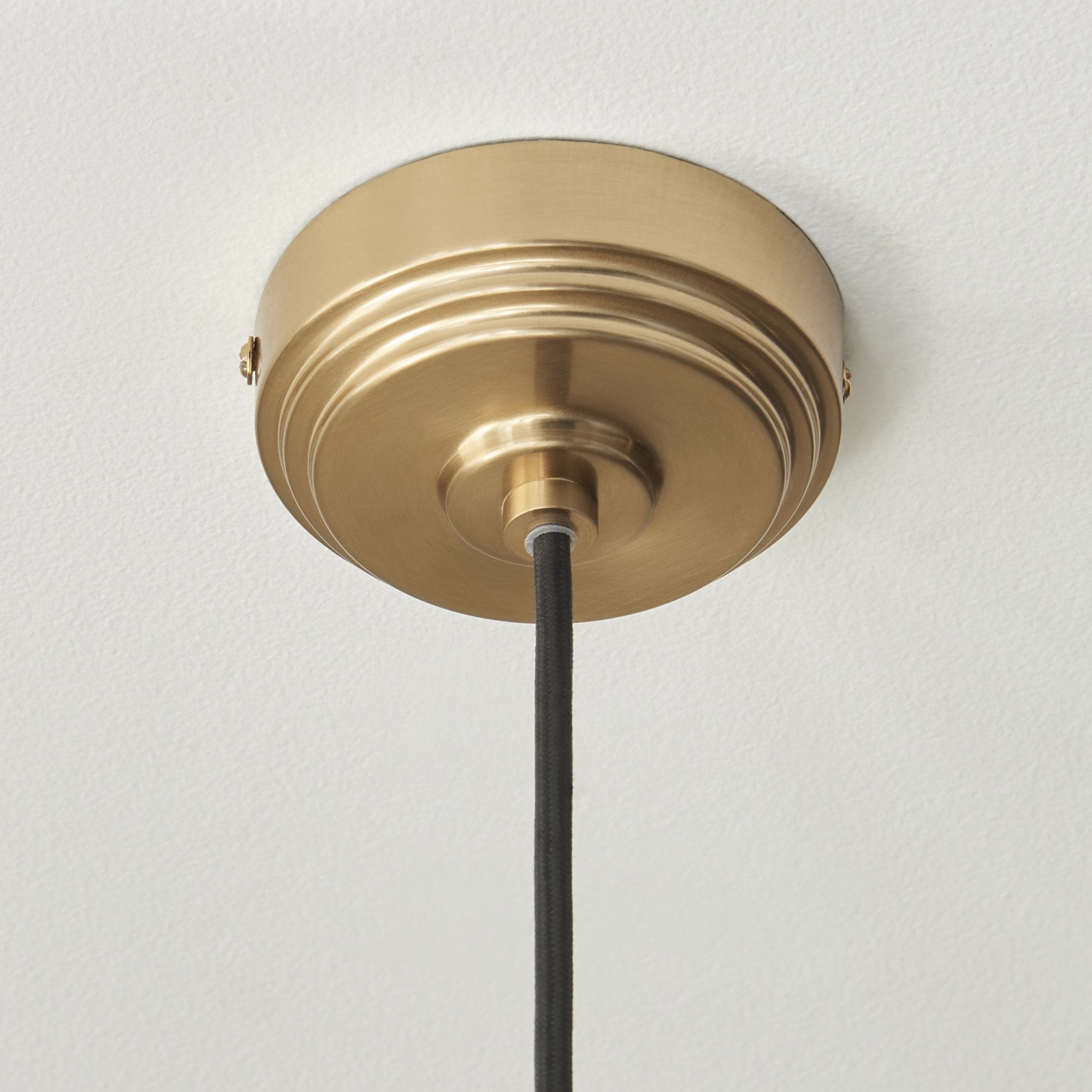 120752 Eltham & Camellia Pendant Clear Glass, Brushed Aged Brass Plate & Black Braided Flex