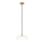 120752 Eltham & Camellia Pendant Clear Glass, Brushed Aged Brass Plate & Black Braided Flex