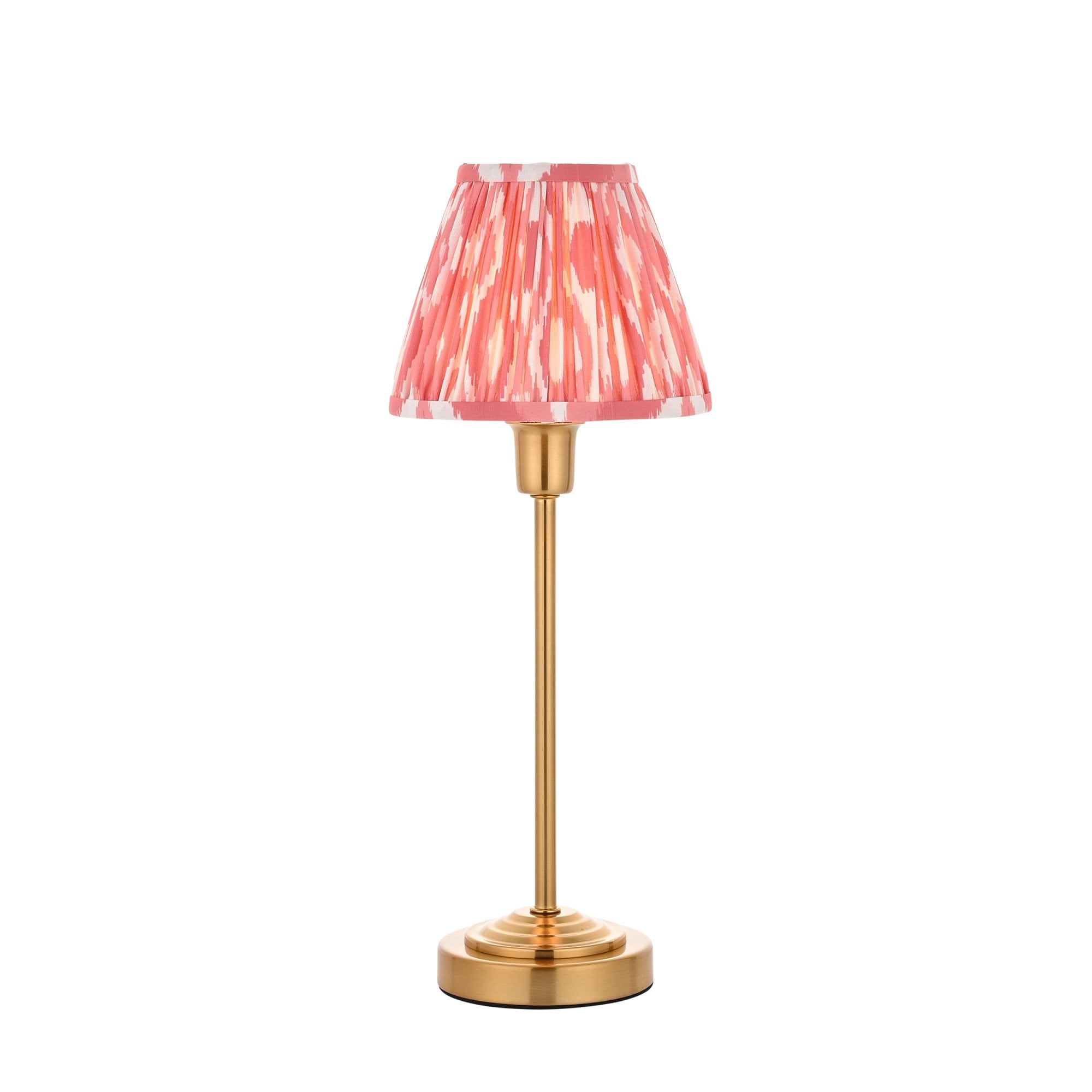 120753 Rise & Ikat 16cm Table Lamp Vintage Brass Finish & Coral Pink Fabric