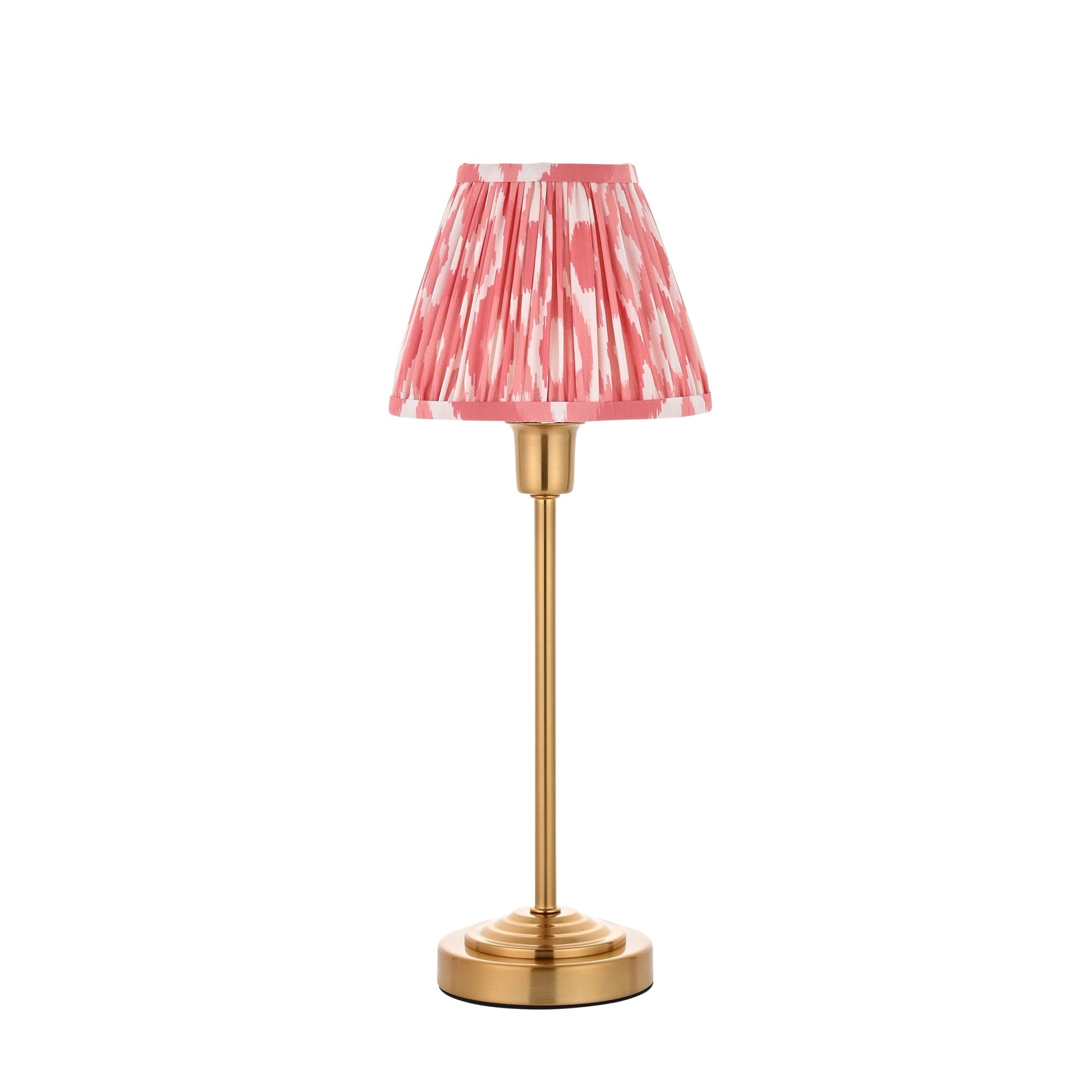 120753 Rise & Ikat 16cm Table Lamp Vintage Brass Finish & Coral Pink Fabric