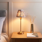 120754 Rise & Ikat 16cm Table Lamp Vintage Brass Finish & Pearl Grey Fabric
