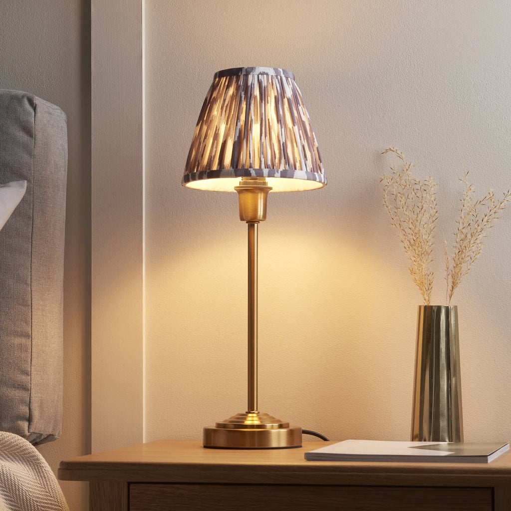 120754 Rise & Ikat 16cm Table Lamp Vintage Brass Finish & Pearl Grey Fabric