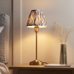 120754 Rise & Ikat 16cm Table Lamp Vintage Brass Finish & Pearl Grey Fabric