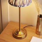 120754 Rise & Ikat 16cm Table Lamp Vintage Brass Finish & Pearl Grey Fabric