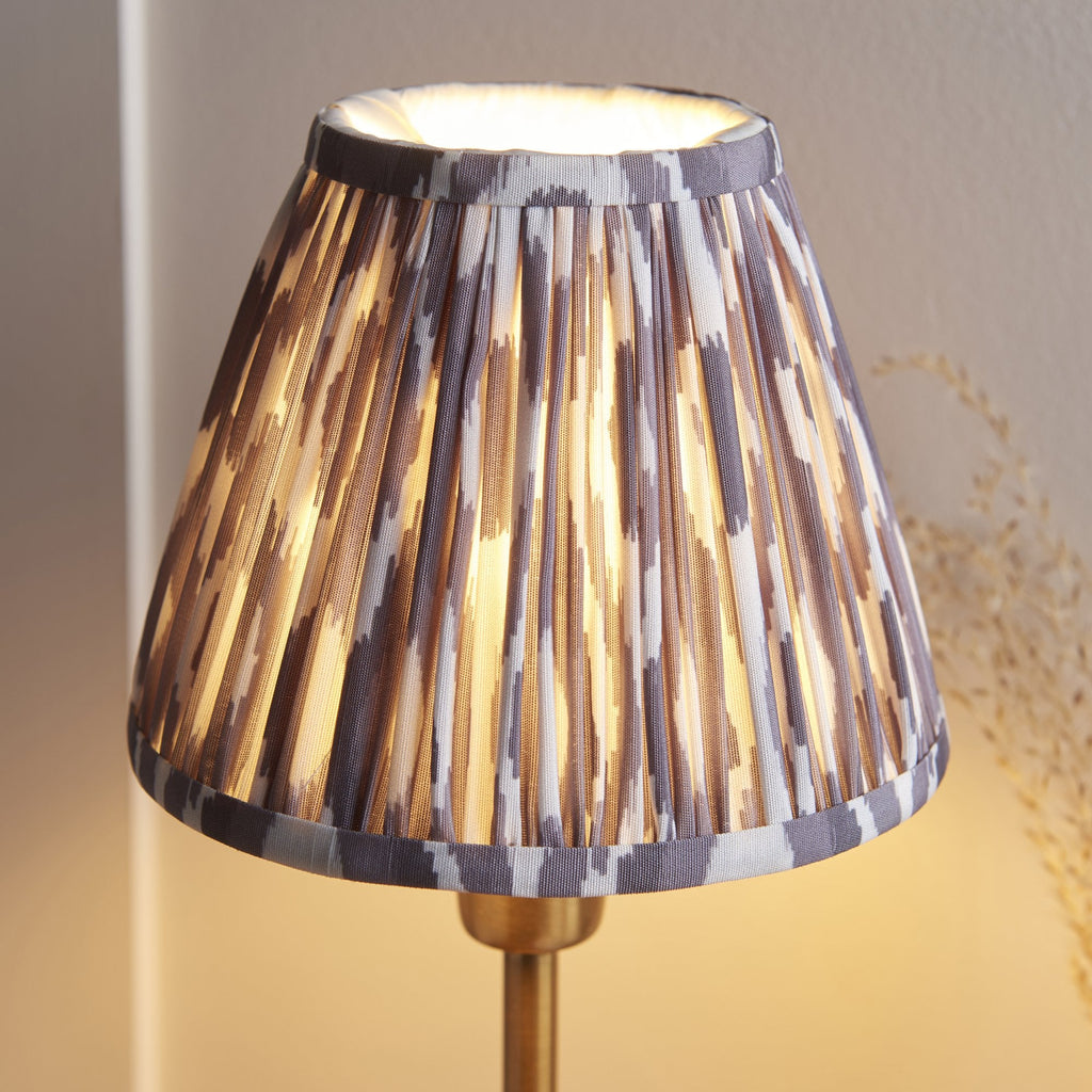 120754 Rise & Ikat 16cm Table Lamp Vintage Brass Finish & Pearl Grey Fabric