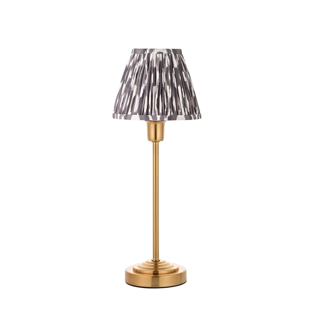 120754 Rise & Ikat 16cm Table Lamp Vintage Brass Finish & Pearl Grey Fabric