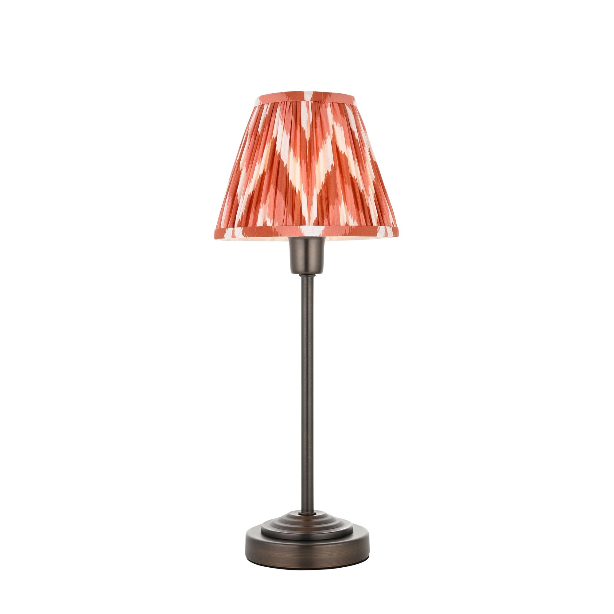 120755 Rise & Zigzag 16cm Table Lamp Antique Bronze Plate & Apricot Orange Fabric