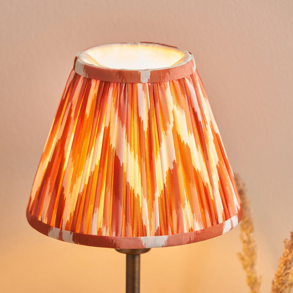 120755 Rise & Zigzag 16cm Table Lamp Antique Bronze Plate & Apricot Orange Fabric