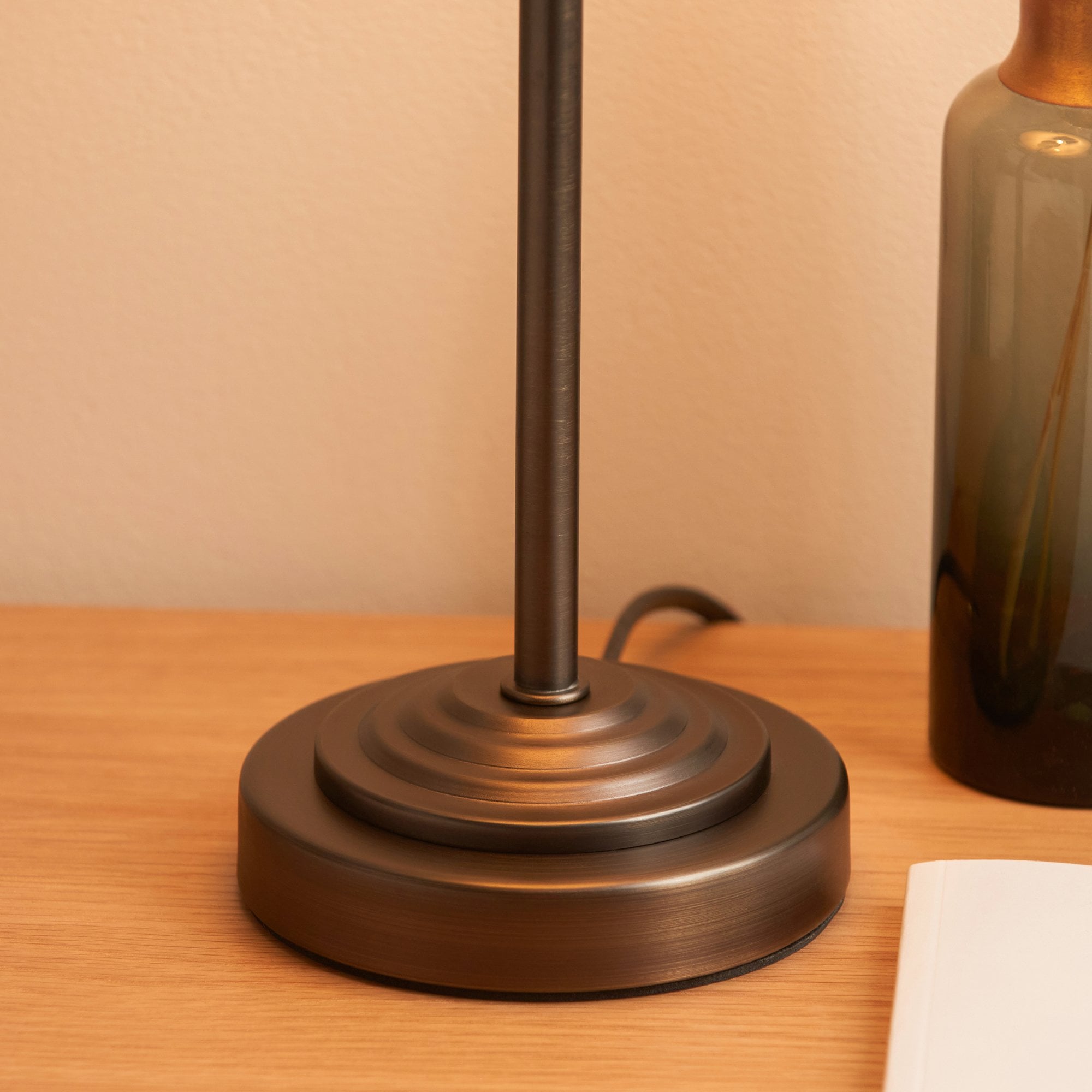 120755 Rise & Zigzag 16cm Table Lamp Antique Bronze Plate & Apricot Orange Fabric