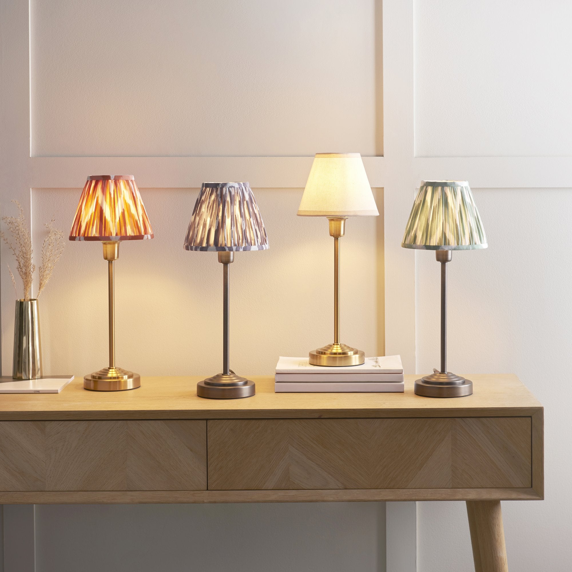 120755 Rise & Zigzag 16cm Table Lamp Antique Bronze Plate & Apricot Orange Fabric