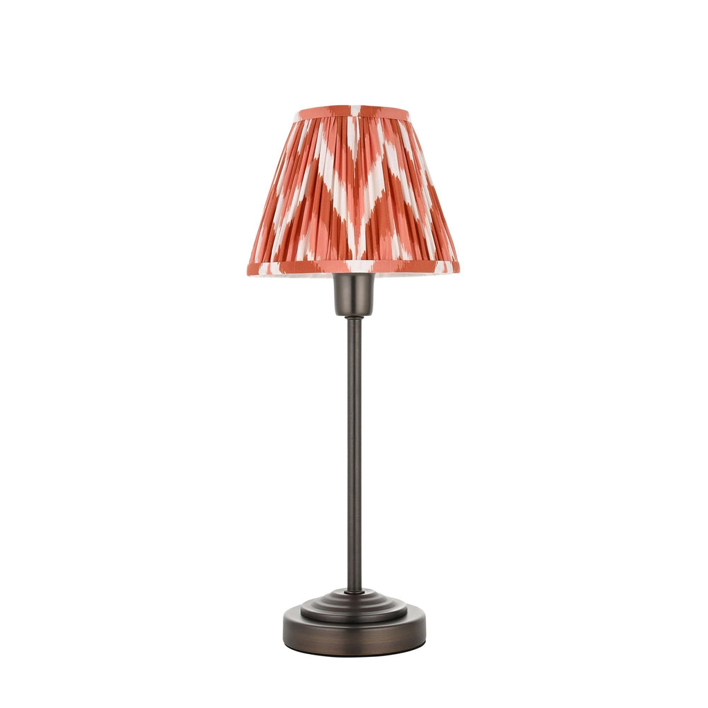 120755 Rise & Zigzag 16cm Table Lamp Antique Bronze Plate & Apricot Orange Fabric