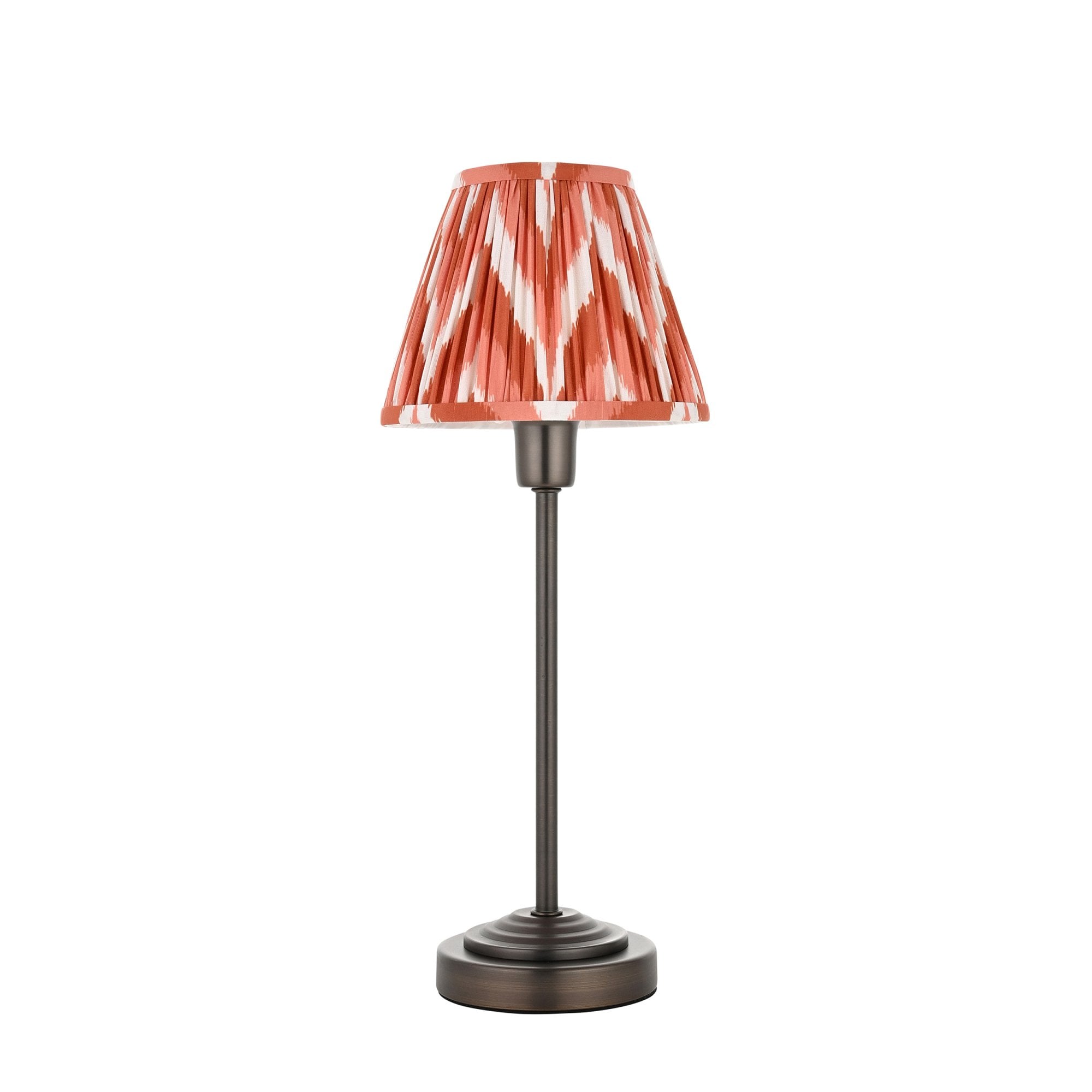 120755 Rise & Zigzag 16cm Table Lamp Antique Bronze Plate & Apricot Orange Fabric