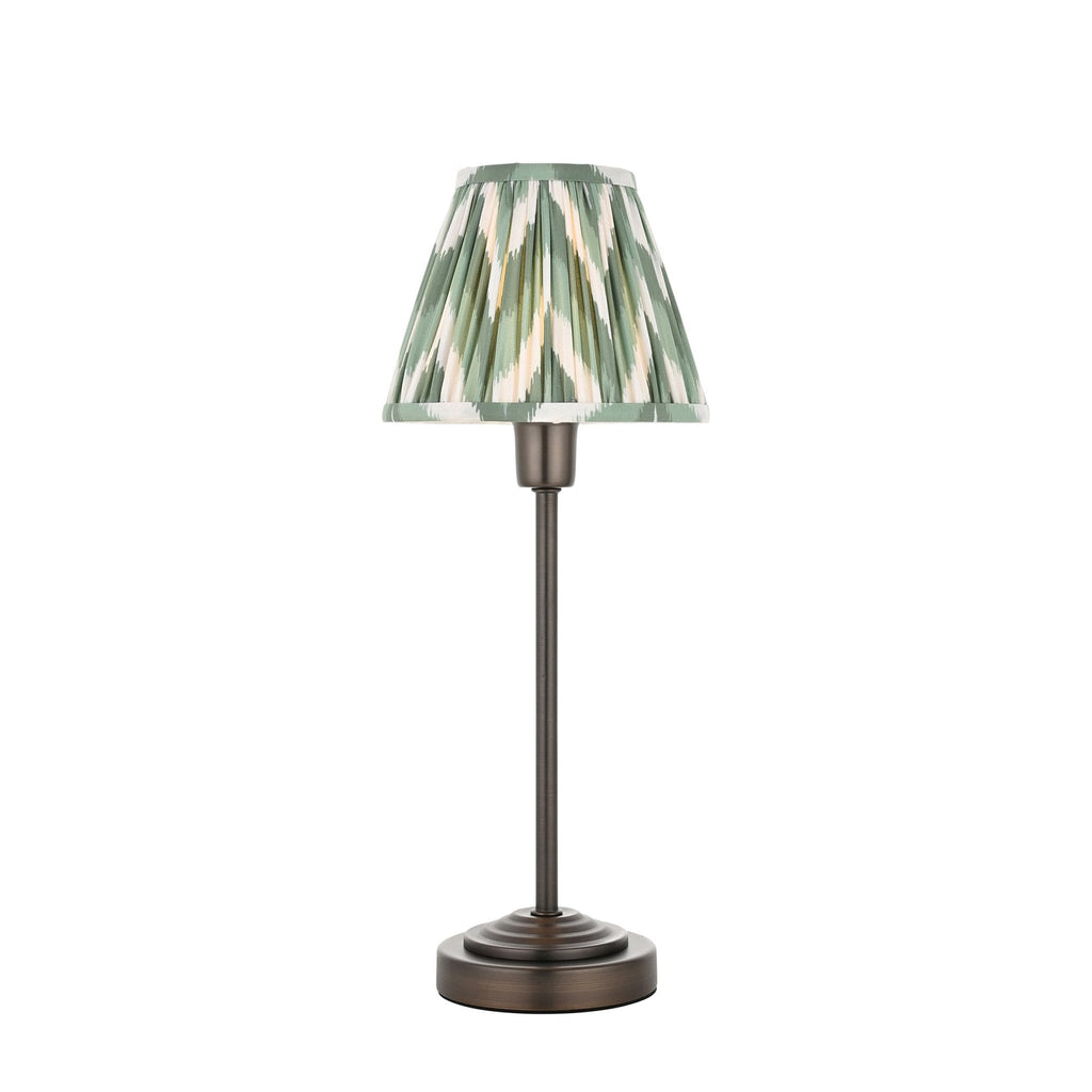 120756 Rise & Zigzag 16cm Table Lamp Antique Bronze Plate & Cotswold Green Fabric