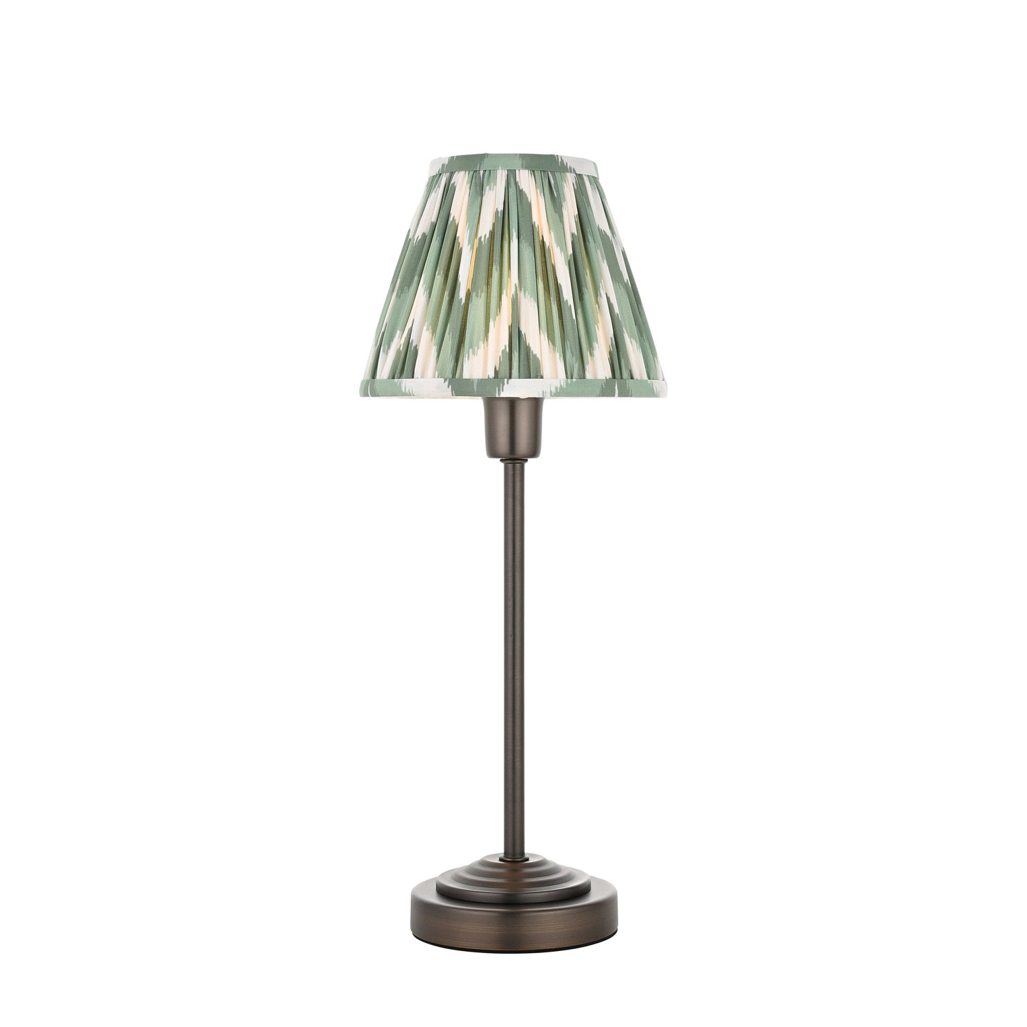 120756 Rise & Zigzag 16cm Table Lamp Antique Bronze Plate & Cotswold Green Fabric