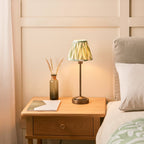 120756 Rise & Zigzag 16cm Table Lamp Antique Bronze Plate & Cotswold Green Fabric