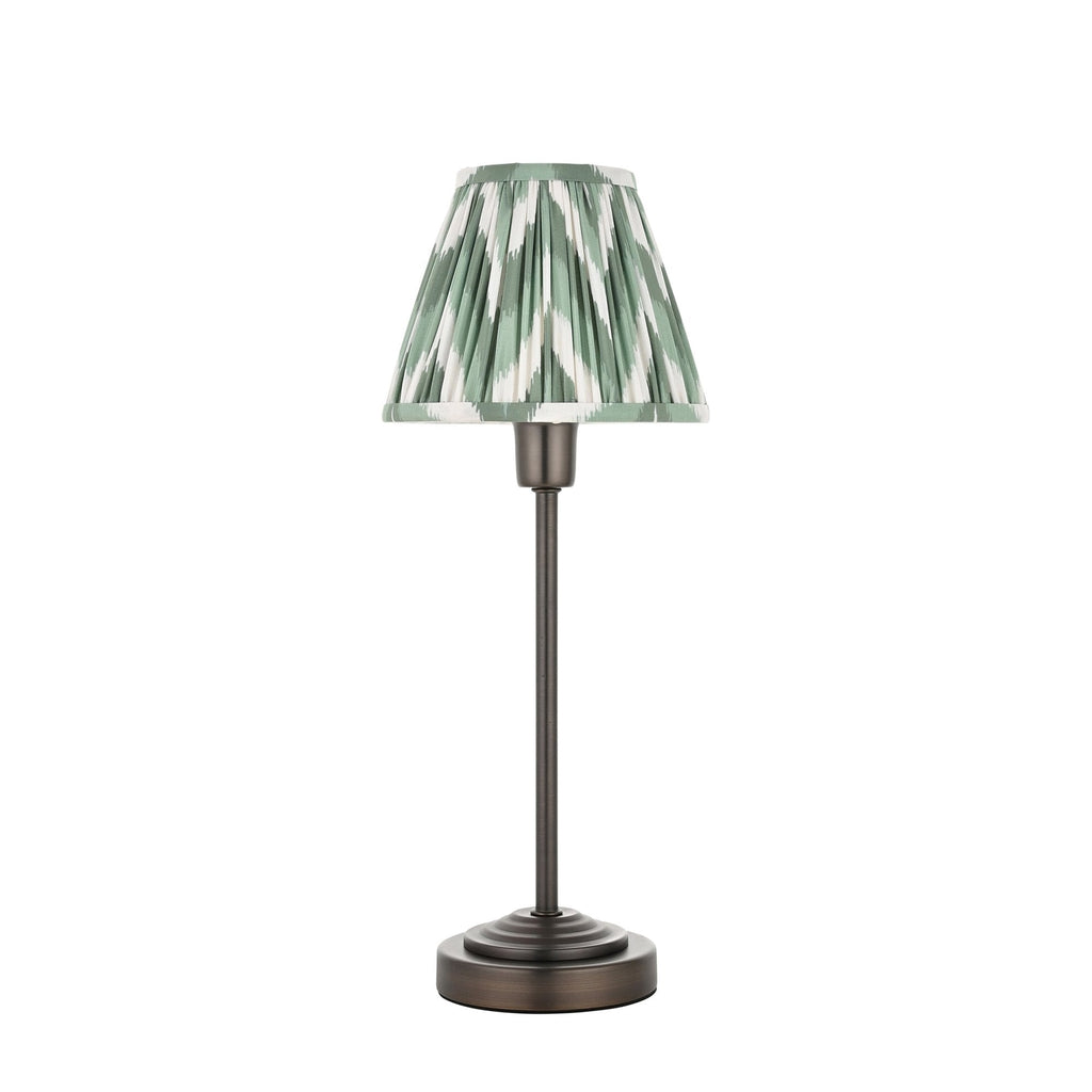 120756 Rise & Zigzag 16cm Table Lamp Antique Bronze Plate & Cotswold Green Fabric