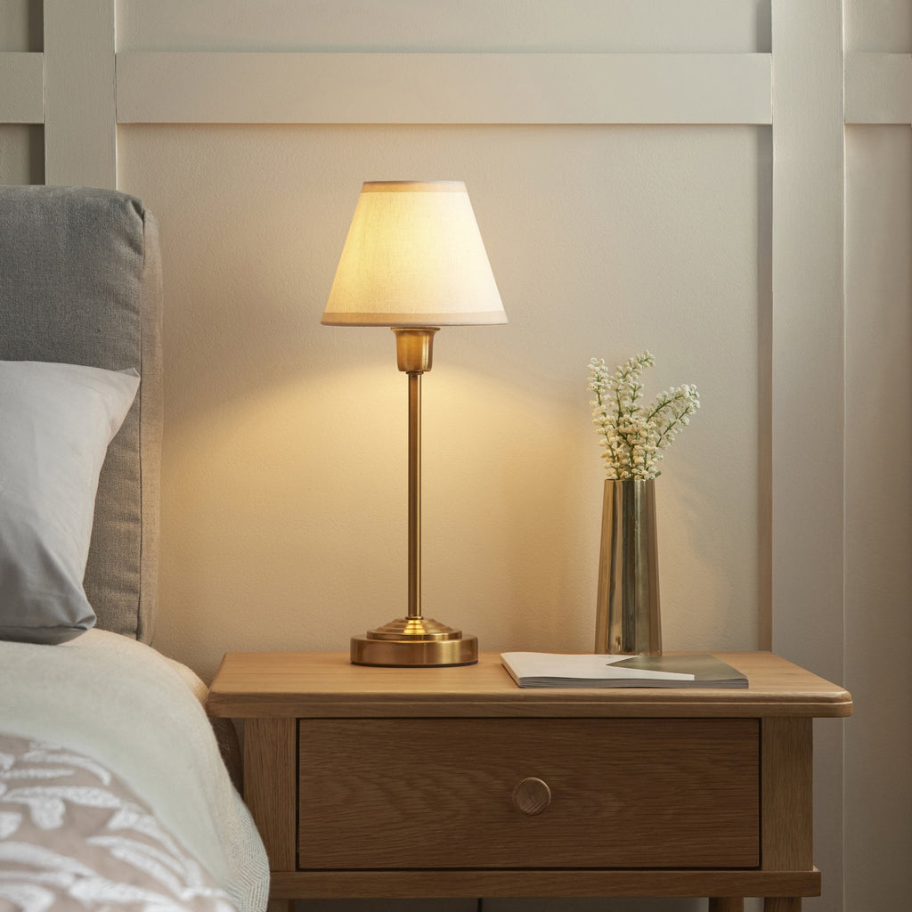 120937 Rise & Ivy 16cm Table Lamp Vintage Brass Finish & Vintage White Fabric