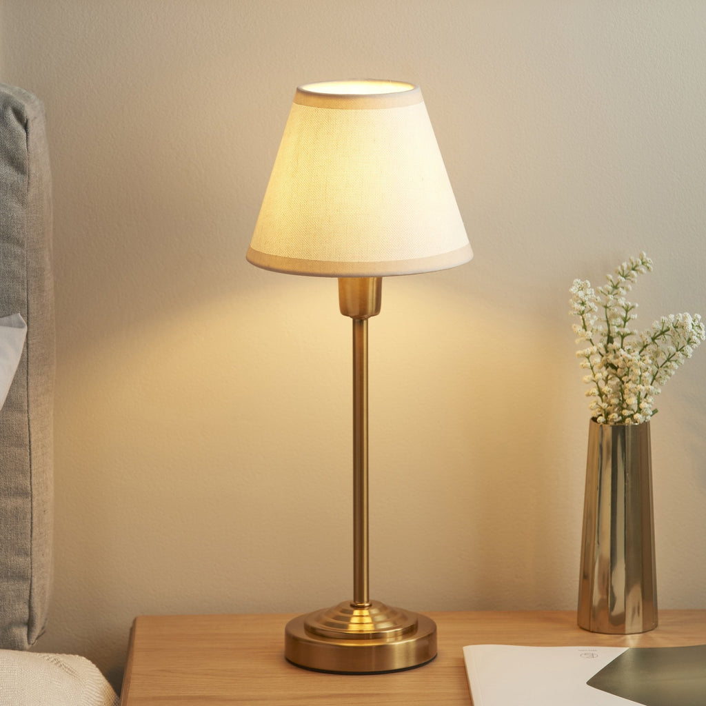 120937 Rise & Ivy 16cm Table Lamp Vintage Brass Finish & Vintage White Fabric