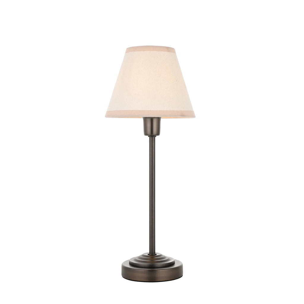 120938 Rise & Ivy 16cm Table Lamp Antique Bronze Plate & Vintage White Fabric