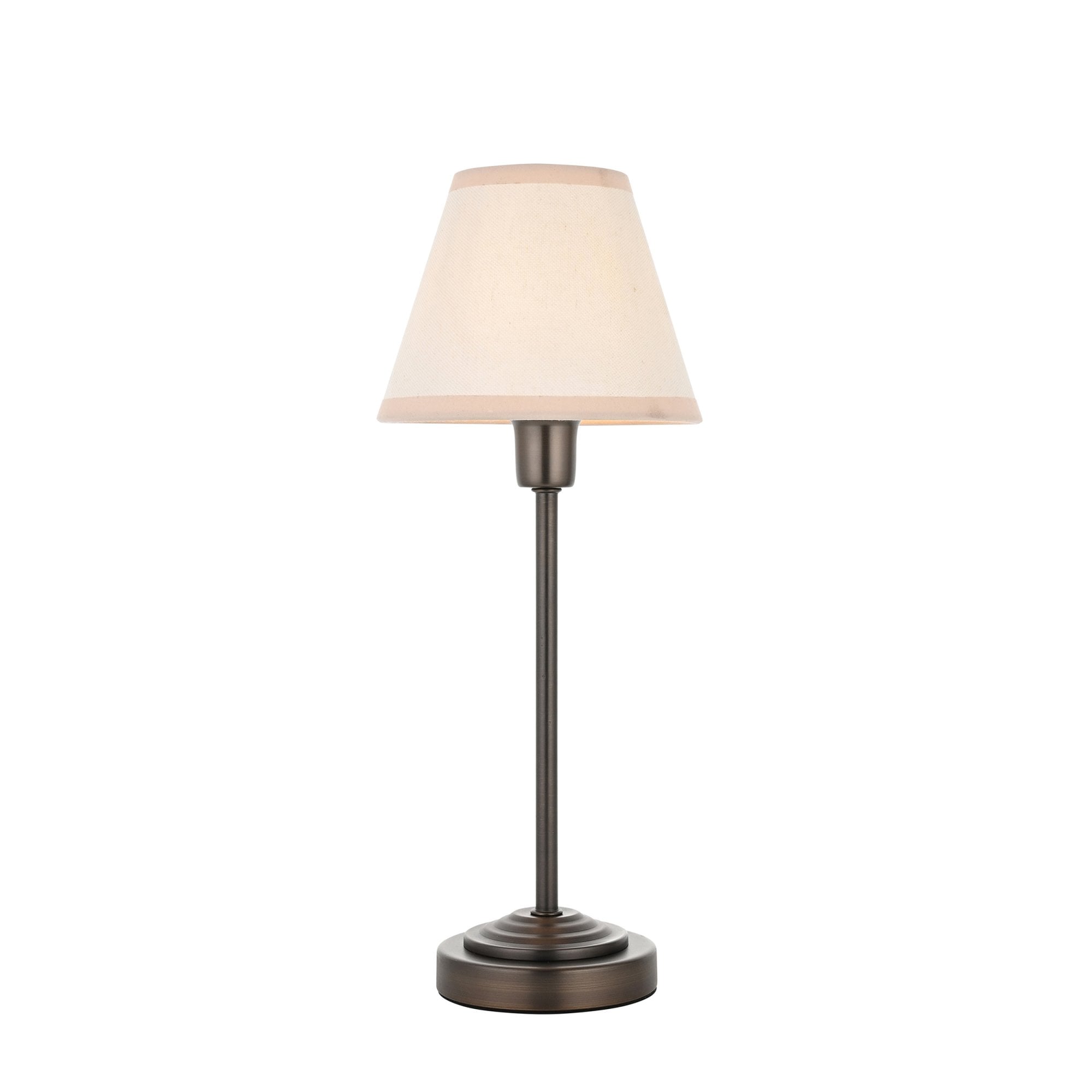 120938 Rise & Ivy 16cm Table Lamp Antique Bronze Plate & Vintage White Fabric