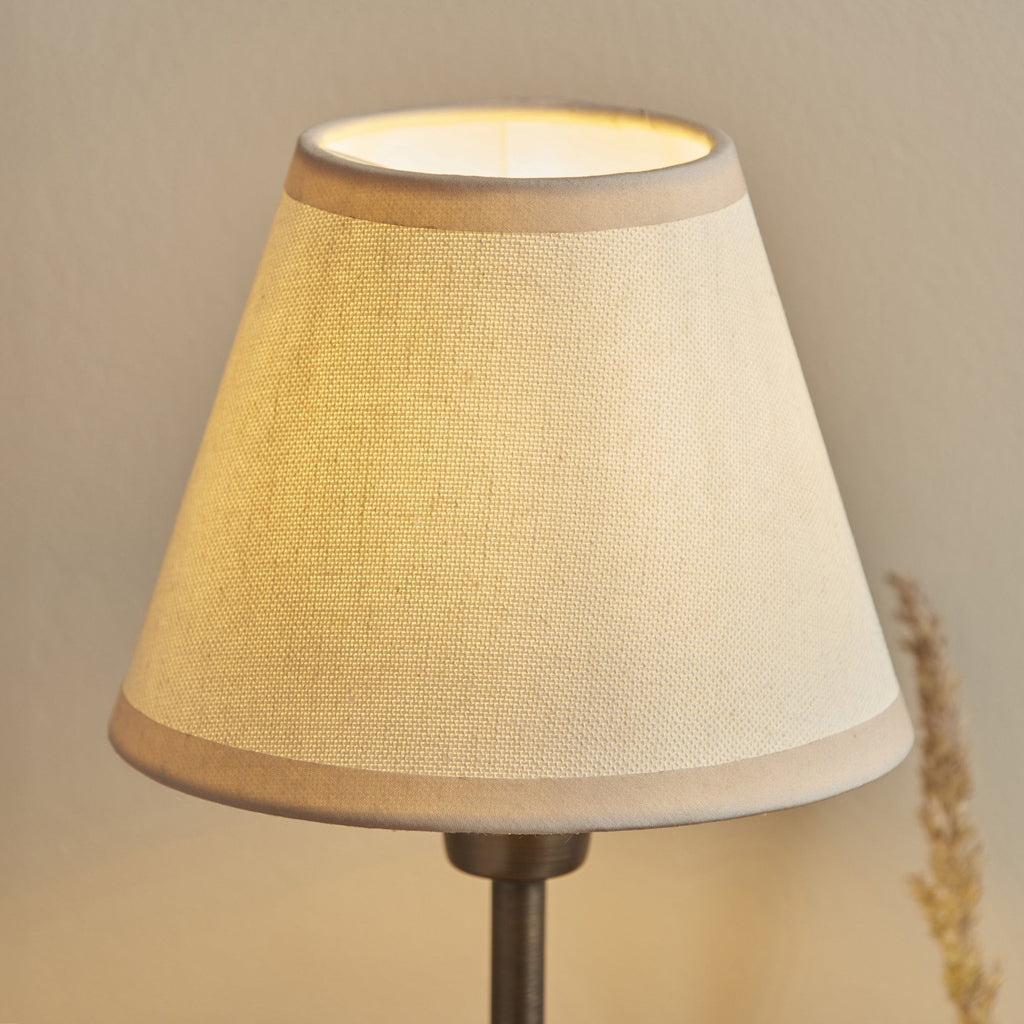 120938 Rise & Ivy 16cm Table Lamp Antique Bronze Plate & Vintage White Fabric