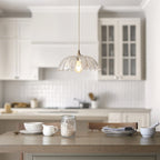 121003 Eltham & Carnation Pendant Clear Glass & Brushed Aged Brass With Natural Braided Cable
