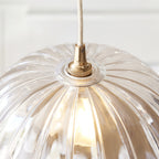 121003 Eltham & Carnation Pendant Clear Glass & Brushed Aged Brass With Natural Braided Cable