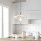 121004 Eltham & Orchid Pendant Clear Glass & Brushed Aged Brass With Natural Braided Cable